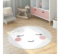 Paco Home Tapis Enfant Chambre d'enfant Rond Moderne Filles Garçons Lune Koala Tête Lion, Dimension:150 cm Rund, Couleur:Crème