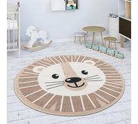 Paco Home Tapis Enfant Chambre d'enfant Rond Moderne Filles Garçons Lune Koala Tête Lion, Dimension:80 cm Rond, Couleur:Beige