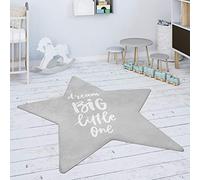 Paco Home Tapis Enfant Filles Garçons Tapis Enfant Étoiles Moderne avec Inscription, Dimension:Forme d'étoile de 120 cm, Couleur:Gris