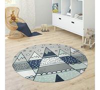 Paco Home Tapis Enfant Rond Chambre d'enfant Filles Garçons Étoile Éléphant Arc-en-Ciel, Dimension:120 cm Rond, Couleur:Gris 1