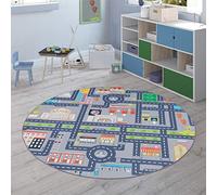 Paco Home Tapis Enfant Rond Gris Chambre Enfant Tapis De Jeux Route Moderne Garçon Fille, Dimension:200 cm Rond, Couleur:Gris
