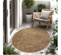 Paco Home Tapis Extérieur Balcon Terrasse Tapis Cuisine Uni Moucheté Marron Beige 80 cm rond