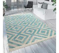 Paco Home Tapis Extérieur Bleu Blanc Balcon Terrasse Motif Losanges Design Scandinave, Dimension:80x150 cm