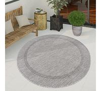 Paco Home Tapis Exterieur Terrasse Balcon Tapis Cuisine Moderne Motif Geometrique Motif Abstrait, Dimension:120 cm Rond, Couleur:Gris 2