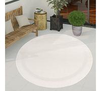 Paco Home Tapis Exterieur Terrasse Balcon Tapis Cuisine Moderne Motif Geometrique Motif Abstrait, Dimension:120 cm Rond, Couleur:Blanc