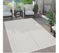 Paco Home Tapis Exterieur Terrasse Salon Cuisine 3D Uni Motif Geometrique Moderne Crème 120 cm rond