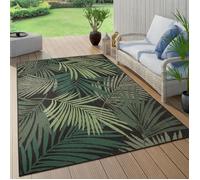 Paco Home Tapis Exterieur Terrasse Salon Cuisine Boho Fleuri Motif Palmiers Vert Noir 120x170 cm