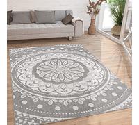 Paco Home Tapis Exterieur Terrasse Salon Cuisine Motif Oriental Marocain Moderne Ethnique Mandala, Dimension:120x160 cm, Couleur:Gris