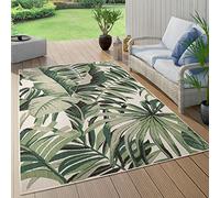 Paco Home Tapis Exterieur Terrasse Salon Cuisine Motif Palmiers Jungle Motif Fleuri Motif Boho Vert, Dimension:200 cm Rond, Couleur:Vert 10