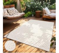 Paco Home Tapis Exterieur Terrasse Salon Cuisine Motif Scandinave Motif Boho Uni Blanc 240x340 cm Crème 4