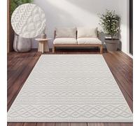 Paco Home Tapis Exterieur Terrasse Salon Cuisine Motif Scandinave Motif Boho Uni, Couleur:Crème 4, Dimension:160x220 cm