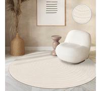 Paco Home Tapis Exterieur Terrasse Salon Cuisine Motif Scandinave Motif Boho Uni Crème, Dimension:160 cm Ronde, Couleur:Vert 6