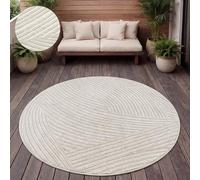Paco Home Tapis Exterieur Terrasse Salon Cuisine Motif Scandinave Motif Boho Uni, Dimension:120 cm Rond, Couleur:Crème 5