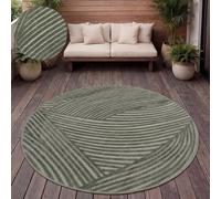 Paco Home Tapis Exterieur Terrasse Salon Cuisine Motif Scandinave Motif Boho Uni, Dimension:120 cm Rond, Couleur:Vert 2