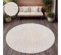 Paco Home Tapis Exterieur Terrasse Salon Cuisine Motif Scandinave Motif Boho Uni, Dimension:200 cm Rond, Couleur:Crème 2
