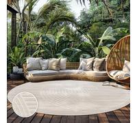Paco Home Tapis Exterieur Terrasse Salon Cuisine Motif Scandinave Motif Boho Uni, Dimension:200 cm Rond, Couleur:Crème 2