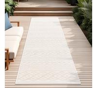 Paco Home Tapis Exterieur Terrasse Salon Cuisine Motif Scandinave Motif Boho Uni, Dimension:80x250 cm, Couleur:Crème 4