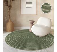 Paco Home Tapis Exterieur Terrasse Salon Cuisine Motif Scandinave Motif Boho Uni Vert, Dimension:120 cm Ronde, Couleur:Vert 5
