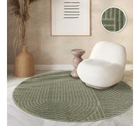 Paco Home Tapis Exterieur Terrasse Salon Cuisine Motif Scandinave Motif Boho Uni Vert, Dimension:160 cm Ronde, Couleur:Vert 4