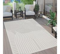 Paco Home Tapis Exterieur Terrasse Salon Cuisine Motif Scandinave Motif Ethnique Uni, Dimension:120 cm Rond, Couleur:Crème 4