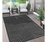 Paco Home Tapis Exterieur Terrasse Salon Cuisine Motif Scandinave Motif Ethnique Uni, Dimension:140x200 cm, Couleur:Anthracite 4