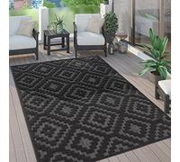 Paco Home Tapis Exterieur Terrasse Salon Cuisine Motif Scandinave Motif Ethnique Uni, Dimension:160 cm Rond, Couleur:Anthracite 2
