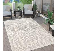 Paco Home Tapis Exterieur Terrasse Salon Cuisine Motif Scandinave Motif Ethnique Uni, Dimension:160 cm Rond, Couleur:Crème