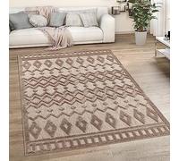 Paco Home Tapis Exterieur Terrasse Salon Cuisine Motif Scandinave Motif Ethnique Uni, Dimension:200 cm Rond, Couleur:Beige