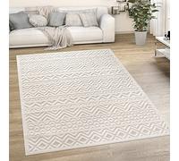 Paco Home Tapis Exterieur Terrasse Salon Cuisine Motif Scandinave Motif Ethnique Uni, Dimension:200 cm Rond, Couleur:Crème