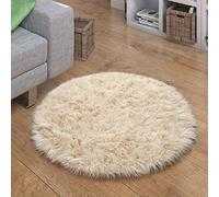 Paco Home Tapis Fausse Fourrure Coussin Coeur Rond Différentes Formes, Crème, Dimension:30 cm Rond