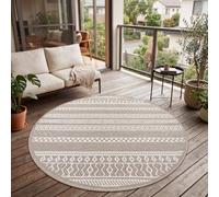 Paco Home Tapis Intérieur & Extérieur Balcon Terrasse Cuisine Motif Ethnique Boho Moderne, Dimension:120 cm Rond, Couleur:Beige