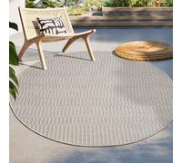 Paco Home Tapis Intérieur & Extérieur Balcon Terrasse Cuisine Motif Ethnique Boho Moderne, Dimension:120 cm Rond, Couleur:Beige 5