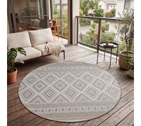 Paco Home Tapis Intérieur & Extérieur Balcon Terrasse Cuisine Motif Ethnique Boho Moderne, Dimension:120 cm Rond, Couleur:Beige 2