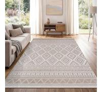 Paco Home Tapis Intérieur & Extérieur Balcon Terrasse Cuisine Motif Ethnique Boho Moderne, Dimension:120 cm Rond, Couleur:Beige 2