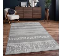 Paco Home Tapis Intérieur & Extérieur Balcon Terrasse Cuisine Motif Ethnique Boho Moderne, Dimension:160 cm Rond, Couleur:Gris 4