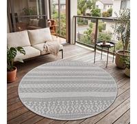 Paco Home Tapis Intérieur & Extérieur Balcon Terrasse Cuisine Motif Ethnique Boho Moderne, Dimension:200 cm Rond, Couleur:Gris 4