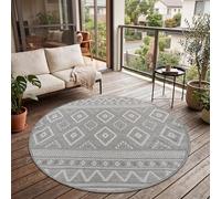 Paco Home Tapis Intérieur & Extérieur Balcon Terrasse Cuisine Motif Ethnique Boho Moderne, Dimension:200 cm Rond, Couleur:Gris 2