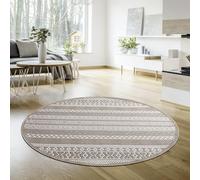 Paco Home Tapis Intérieur & Extérieur Balcon Terrasse Cuisine Motif Ethnique Boho Moderne, Dimension:80 cm Rond, Couleur:Beige