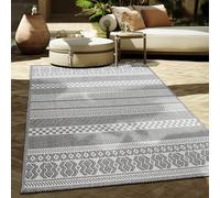 Paco Home Tapis Intérieur & Extérieur Balcon Terrasse Cuisine Motif Ethnique Boho Moderne, Dimension:80 cm Rond, Couleur:Gris 4