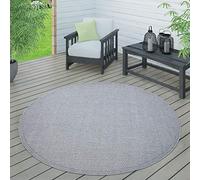 Paco Home Tapis Intérieur & Extérieur Terrasse Et Balcon Monochrome Structuré, Dimension:200 cm Rond, Couleur:Gris