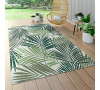 Paco Home Tapis Intérieur & Extérieur Tissage À Plat Jungle Découpé Design Palmiers Floral Vert, Dimension:150 cm carré