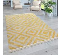 Paco Home Tapis Intérieur & Extérieur Tissé À Plat Motif Losanges Moderne pour Terrasse Et Balcon, Dimension:80x150 cm, Couleur:Jaune-Blanc