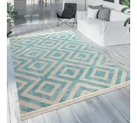Paco Home Tapis Intérieur & Extérieur Tissé À Plat Motif Losanges Moderne pour Terrasse Et Balcon, Dimension:60x100 cm, Couleur:Bleu-Blanc
