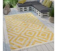 Paco Home Tapis Intérieur & Extérieur Tissé À Plat Motif Losanges Moderne pour Terrasse Et Balcon, Dimension:160 cm Rond, Couleur:Jaune-Blanc