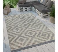 Paco Home Tapis Intérieur & Extérieur Tissé À Plat Motif Losanges Moderne pour Terrasse Et Balcon, Dimension:120x170 cm, Couleur:Gris-Blanc