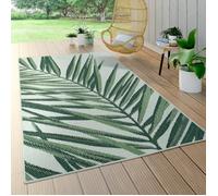 Paco Home Tapis Intérieur Extérieur Vert Beige Motif Palmier Terrasse Balcon Tissage Plat 120x170 cm