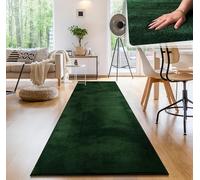 Paco Home Tapis Moderne Doux Salon À Poils Courts Lavable Fluffy Uni Effet Fourrure Intemporel Élégant Antidérapant Facile À Entretenir, Dimension:80x300 cm, Couleur:Vert