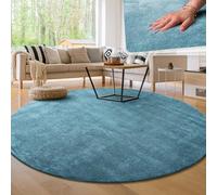 Paco Home Tapis Moderne Doux Salon À Poils Courts Lavable Fluffy Uni Effet Fourrure Intemporel Élégant Antidérapant Facile À Entretenir, Dimension:160 cm Rond, Couleur:Turquoise