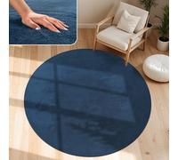 Paco Home Tapis Moderne Doux Salon À Poils Courts Lavable Fluffy Uni Effet Fourrure Intemporel Élégant Antidérapant Facile À Entretenir, Dimension:200 cm Rond, Couleur:Bleu Marine