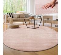 Paco Home Tapis Moderne Doux Salon À Poils Courts Lavable Fluffy Uni Effet Fourrure Intemporel Élégant Antidérapant Facile À Entretenir, Dimension:200 cm Rond, Couleur:Rose